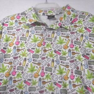 Golf Gods Australia Mens 2XL Polo Shirt White Weed Cannabis 420 Novelty Print